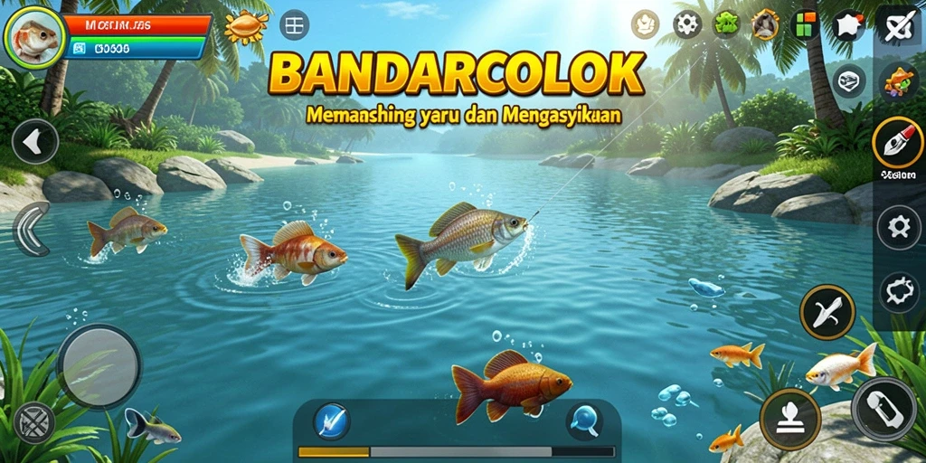 Screenshot gameplay BANDARCOLOK yang menunjukkan aksi memancing yang mendebarkan.