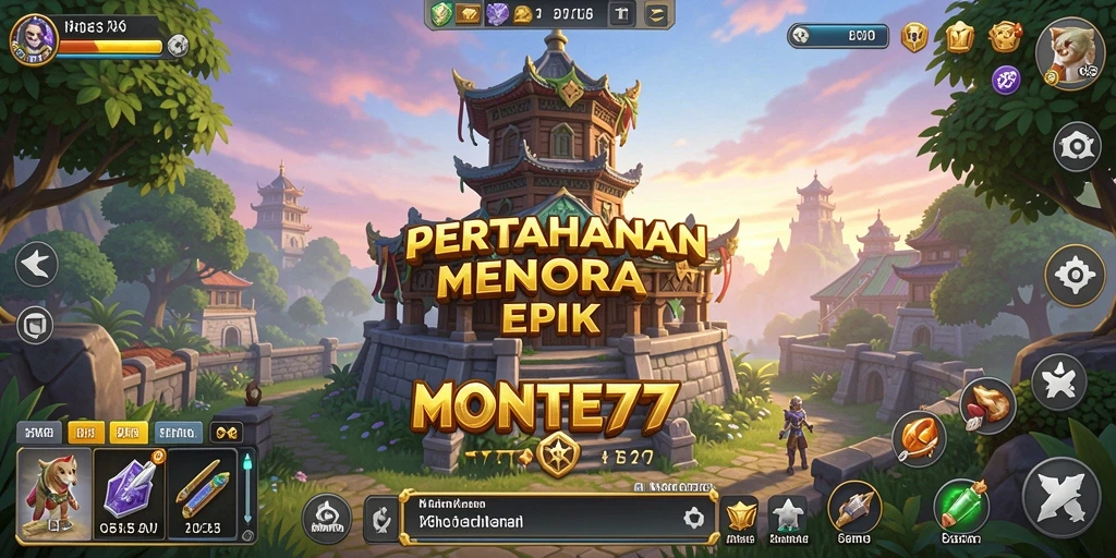 Tangkapan layar gameplay MONTE77 menampilkan pertarungan pertahanan menara yang mendebarkan.