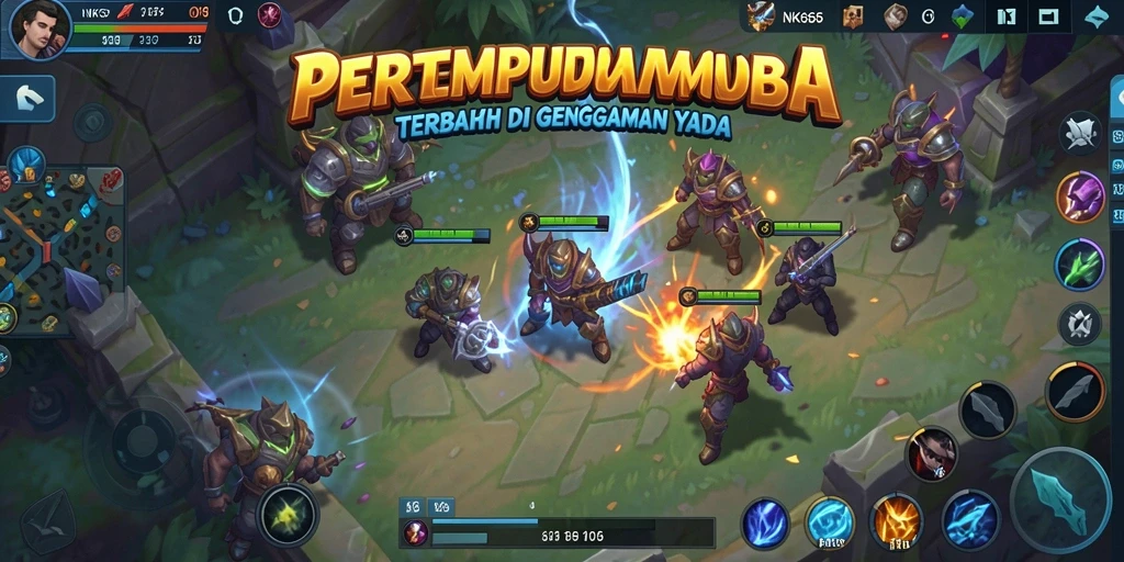 Screenshot gameplay NK666 menunjukkan aksi intens dalam pertempuran MOBA.