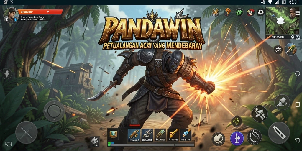 Screenshot PANDAWIN menampilkan pertempuran seru dengan visual menakjubkan.